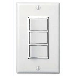 THREE-FUNCTION CONTROL FOR USE WITH SENSING FAN/LIGHTS (TOP SWITCH PROVIDES THREE SETTINGS FOR SENSOR ON/AUTO/OFF), REMAINING SWITCHES CONTROL LIGHT, NIGHT LIGHT AND QT HEATER/FAN/LIGHT/NIGHT LIGHT (TOP SWITCH CONTROLS LIGHT AND NIGHT LIGHT, REMAINING SWI